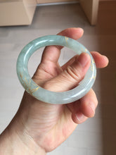 Load image into Gallery viewer, 55.5mm 100% Natural type A icy watery green/blue carved and golden-painted chubby round cut Jadeite Jade bangle PC74
