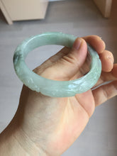 Load image into Gallery viewer, 55.5mm Certified Type A 100% Natural light green with carved Ancient Coin, Auspicious Cloud, and Lingzhi Jadeite Jade bangle PA75-6260
