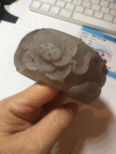 Load image into Gallery viewer, 59mm 100% natural light red/brown/gray fish and lotus flowers(年年有余, 和和美美) Quartzite (Shetaicui jade) carved bangle  Sy114
