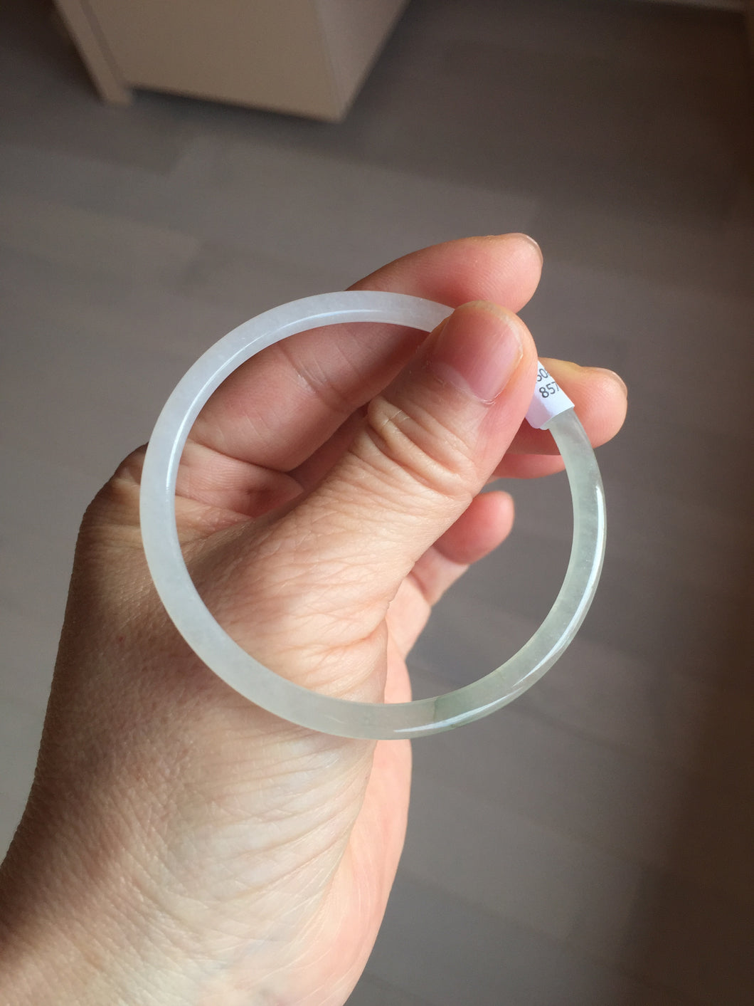 54.5mm Certified Type A 100% Natural icy watery white/light green/light purple flat slim Jadeite Jade bangle BG224-8576