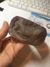 Load image into Gallery viewer, 59mm 100% natural light red/brown/gray fish and lotus flowers(年年有余, 和和美美) Quartzite (Shetaicui jade) carved bangle  Sy114
