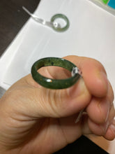 Load image into Gallery viewer, 8 1/2 100% natural type A dark green/gray (冰油青) jadeite jade band ring AZ97
