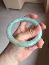 Load image into Gallery viewer, 60mm 100% Natural type A lake watery green/white carved and golden-painted chubby round cut Jadeite Jade bangle PC73
