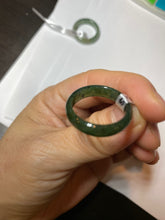 Load image into Gallery viewer, 8 1/2 100% natural type A dark green/gray (冰油青) jadeite jade band ring AZ97
