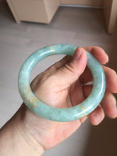Load image into Gallery viewer, 60mm 100% Natural type A lake watery green/white carved and golden-painted chubby round cut Jadeite Jade bangle PC73
