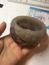 Load image into Gallery viewer, 59mm 100% natural light red/brown/gray fish and lotus flowers(年年有余, 和和美美) Quartzite (Shetaicui jade) carved bangle  Sy114
