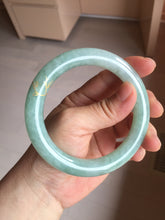 Load image into Gallery viewer, 60mm 100% Natural type A lake watery green/white carved and golden-painted chubby round cut Jadeite Jade bangle PC73
