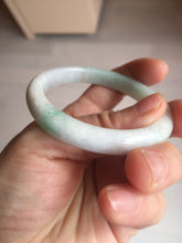 Load image into Gallery viewer, 51mm Certified Type A 100% Natural sunny green white Jadeite Jade oval bangle D161-5352
