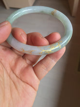 Load image into Gallery viewer, 60mm 100% Natural type A light green/white carved and golden-painted round cut Jadeite Jade bangle PC71
