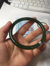 Load image into Gallery viewer, 62mm certified 100% Natural dark green black (碧玉) slim round cut nephrite Jade bangle HT108-0138
