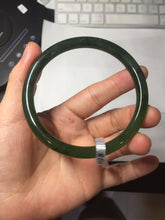 Load image into Gallery viewer, 62mm certified 100% Natural dark green black (碧玉) slim round cut nephrite Jade bangle HT108-0138
