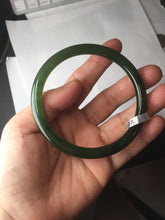 Load image into Gallery viewer, 62mm certified 100% Natural dark green black (碧玉) slim round cut nephrite Jade bangle HT108-0138
