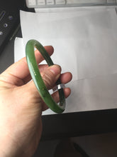 Load image into Gallery viewer, 62mm certified 100% Natural dark green black (碧玉) slim round cut nephrite Jade bangle HT108-0138
