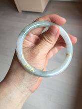 Load image into Gallery viewer, 60mm 100% Natural type A light green/white carved and golden-painted round cut Jadeite Jade bangle PC71
