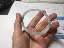Load image into Gallery viewer, 58.3mm certified 100% natural type A light green white with green floating flowers flat jadeite bangle PD29-5817

