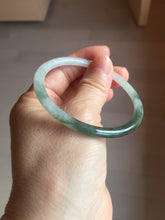 Load image into Gallery viewer, 55.3mm Certified type A 100% Natural icy watery dark green white half mountain half water two-tone(半山半水) slim round cut Jadeite bangle BG218-8579
