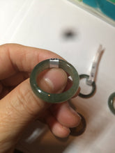 Load image into Gallery viewer, 8 1/2 100% natural type A dark green/gray (冰油青) jadeite jade band ring AZ97
