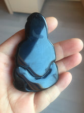 Load image into Gallery viewer, 100% Natural dark green/black jadeite jade(Mocui, 墨翠) GuanYin(观音) Pendant/handhold worry stone BL142
