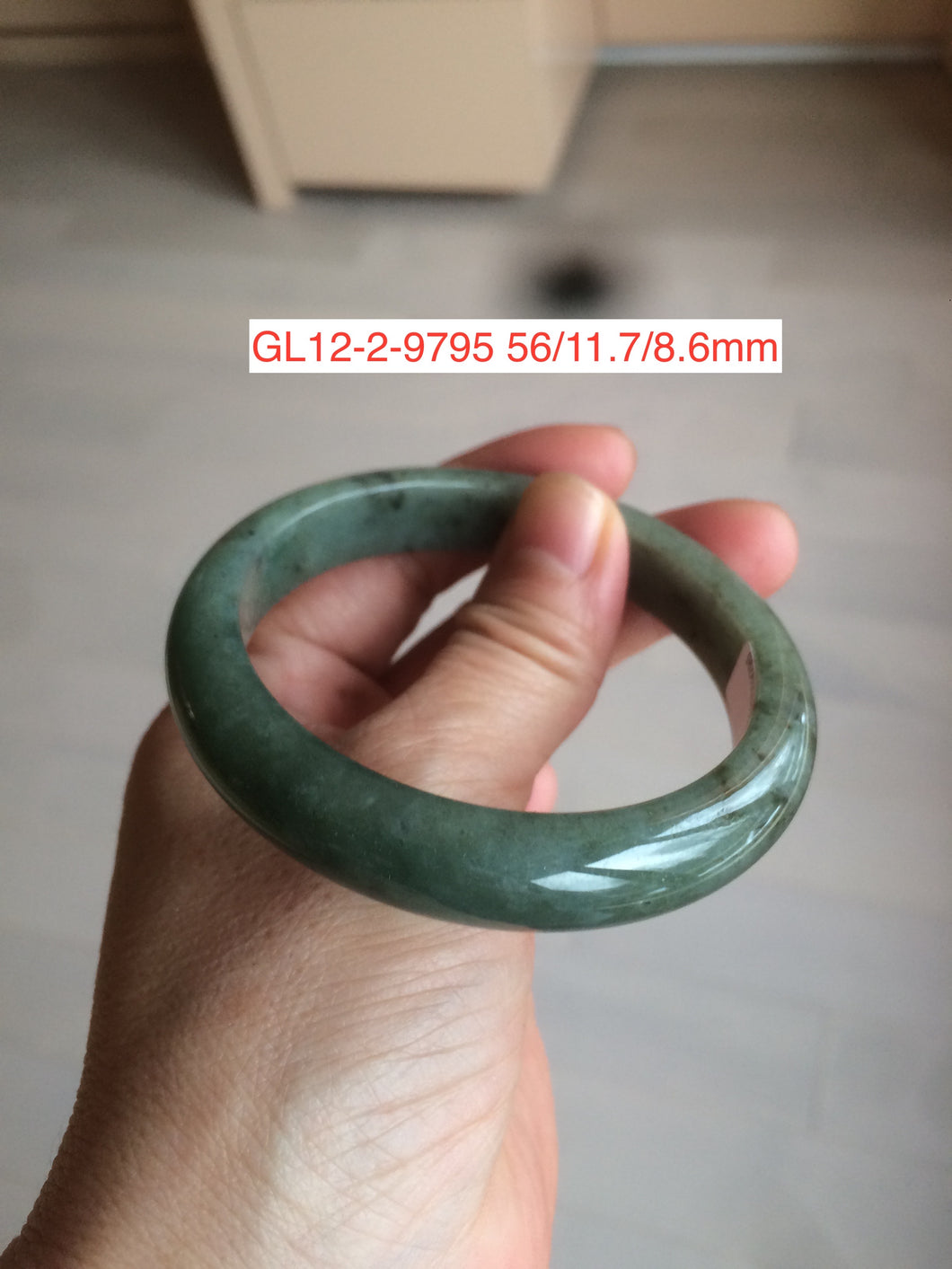 56-57mm Type A 100% Natural dark green/black Jadeite Jade bangle (with defects) group GL12