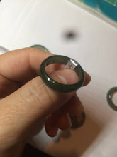 Load image into Gallery viewer, 8 1/2 100% natural type A dark green/gray (冰油青) jadeite jade band ring AZ97
