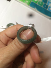 Load image into Gallery viewer, 8 1/2 100% natural type A dark green/gray (冰油青) jadeite jade band ring AZ97
