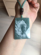 Load image into Gallery viewer, 100% Natural type A green/blue/gray Guatemala jadeite Jade shadow carving buddha pendant necklace BP114
