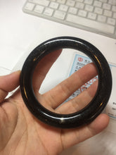 Load image into Gallery viewer, 61.4mm certified 100% Natural black(MO YU 墨玉) meteorite Stellar Night sky chubby round cut nephrite bangle HF118-8245
