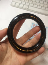 Load image into Gallery viewer, 61.4mm certified 100% Natural black(MO YU 墨玉) meteorite Stellar Night sky chubby round cut nephrite bangle HF118-8245
