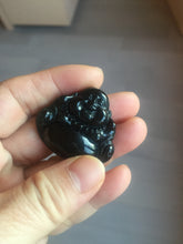 Load image into Gallery viewer, 100% Natural dark green/black jadeite jade(Mocui, 墨翠) happy buddha Pendant/handhold worry stone BL138
