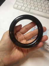 Load image into Gallery viewer, 61.4mm certified 100% Natural black(MO YU 墨玉) meteorite Stellar Night sky chubby round cut nephrite bangle HF118-8245
