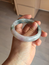 Load image into Gallery viewer, 56.5mm 100% Natural type A sunny green purple brown gray white carved flowers and golden-painted Jadeite Jade bangle BG232
