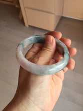 Load image into Gallery viewer, 56.5mm 100% Natural type A sunny green purple brown gray white carved flowers and golden-painted Jadeite Jade bangle BG232
