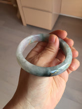 Load image into Gallery viewer, 56.5mm 100% Natural type A sunny green purple brown gray white carved flowers and golden-painted Jadeite Jade bangle BG232

