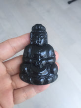 Load image into Gallery viewer, 100% Natural dark green/black jadeite jade(Mocui, 墨翠) GuanYin(观音) Pendant/handhold worry stone BL142
