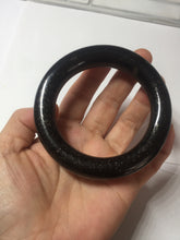 Load image into Gallery viewer, 54.9mm certified 100% Natural black(MO YU 墨玉) meteorite Stellar Night sky chubby round cut nephrite bangle HF119-8244
