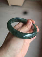 Load image into Gallery viewer, 卖了  57.7mm Certified Type A 100% Natural oily dark green/black/white Jadeite Jade bangle AM86-0393
