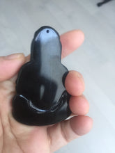 Load image into Gallery viewer, 100% Natural dark green/black jadeite jade(Mocui, 墨翠) GuanYin(观音) Pendant/handhold worry stone BL142
