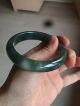 Load image into Gallery viewer, 卖了  57.7mm Certified Type A 100% Natural oily dark green/black/white Jadeite Jade bangle AM86-0393
