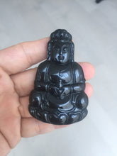 Load image into Gallery viewer, 100% Natural dark green/black jadeite jade(Mocui, 墨翠) GuanYin(观音) Pendant/handhold worry stone BL142
