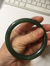 Load image into Gallery viewer, 57.2mm 100% Natural dark green(碧玉)  round cut nephrite Jade bangle HHF
