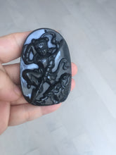 Load image into Gallery viewer, 100% Natural clear dark green/black jadeite jade(Mocui, 墨翠) Nezha(哪吒) defeated the dragon king Pendant/handhold worry stone BL139
