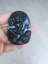 Load image into Gallery viewer, 100% Natural clear dark green/black jadeite jade(Mocui, 墨翠) Nezha(哪吒) defeated the dragon king Pendant/handhold worry stone BL139
