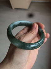 Load image into Gallery viewer, 卖了  57.7mm Certified Type A 100% Natural oily dark green/black/white Jadeite Jade bangle AM86-0393
