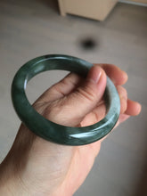 Load image into Gallery viewer, 卖了  57.7mm Certified Type A 100% Natural oily dark green/black/white Jadeite Jade bangle AM86-0393
