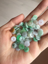 Load image into Gallery viewer, 8.5-9mm 100% Natural type A icy watery sunny green purple yellow safe and sound donut jadeite Jade dangling earring group BQ39
