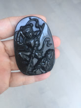 Load image into Gallery viewer, 100% Natural clear dark green/black jadeite jade(Mocui, 墨翠) Nezha(哪吒) defeated the dragon king Pendant/handhold worry stone BL139
