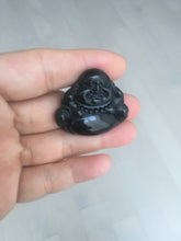 Load image into Gallery viewer, 100% Natural dark green/black jadeite jade(Mocui, 墨翠) happy buddha Pendant/handhold worry stone BL138
