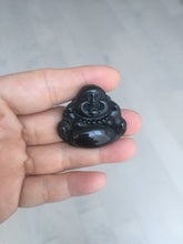 Load image into Gallery viewer, 100% Natural dark green/black jadeite jade(Mocui, 墨翠) happy buddha Pendant/handhold worry stone BL138
