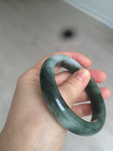 Load image into Gallery viewer, 卖了  57.7mm Certified Type A 100% Natural oily dark green/black/white Jadeite Jade bangle AM86-0393
