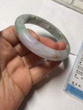 Load image into Gallery viewer, 55.5mm 100% Natural type A green purple carved plum blossom and golden-painted Jadeite Jade bangle PB226-0257

